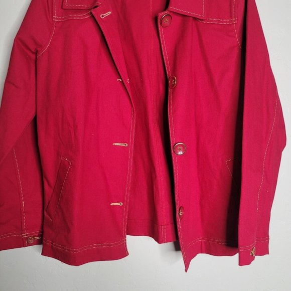 d & co Denim and Company Women’s Size M Button Up Red Denim Jean Jacket - Picture 3 of 5